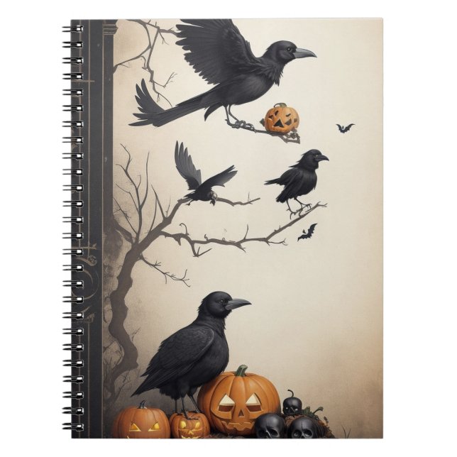 modern vintage halloween skull and crow notebook (Front)