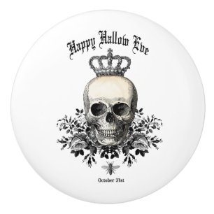 Modern Vintage Halloween skull and crown Ceramic Knob