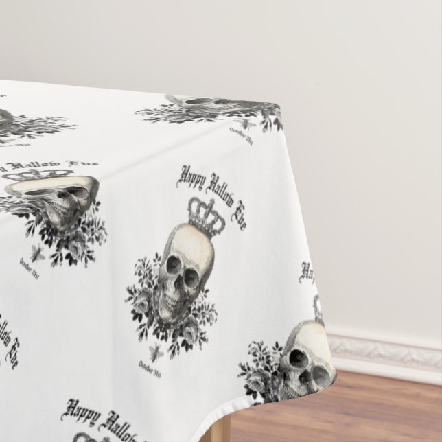 Modern Vintage Halloween skull and crown Tablecloth (In Situ)