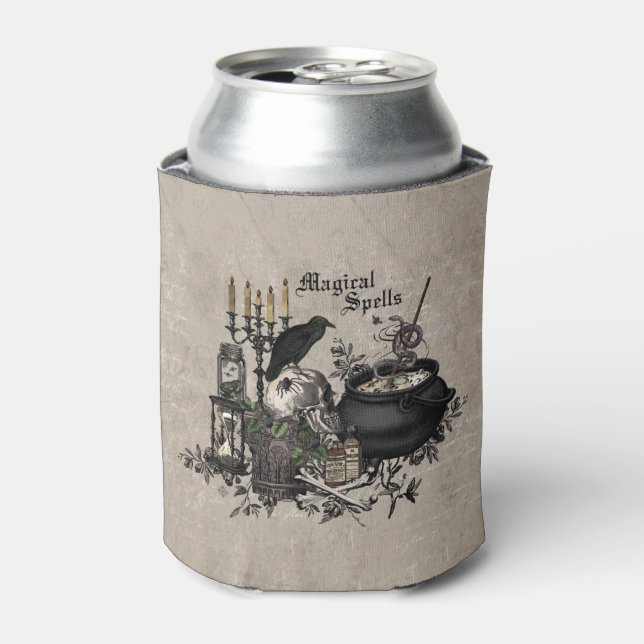 Modern vintage Halloween skull Can Cooler (Can Front)