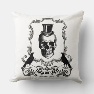 Modern Vintage Halloween skull Throw Pillow