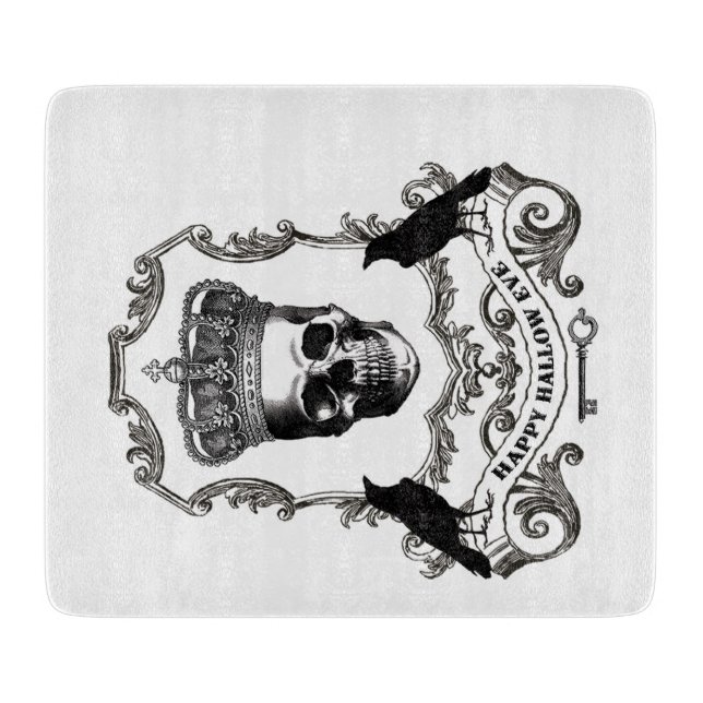 Modern vintage Halloween skull with crown Cutting Board (Front)