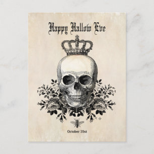 Modern Vintage Halloween skull with crown Postcard