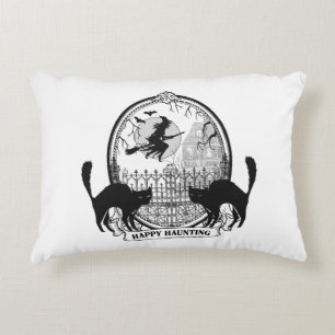modern vintage Halloween witch and cats Accent Pillow