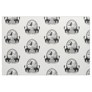 modern vintage Halloween witch and cats Fabric