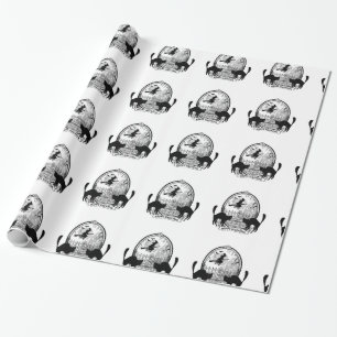 modern vintage Halloween witch and cats Wrapping Paper