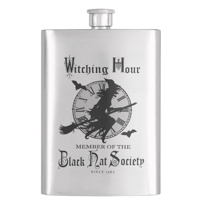 Modern Vintage Halloween witch Hip Flask (Front)