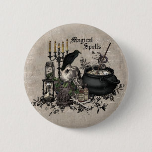Modern vintage Halloween WITCHES BREW 2 Inch Round Button