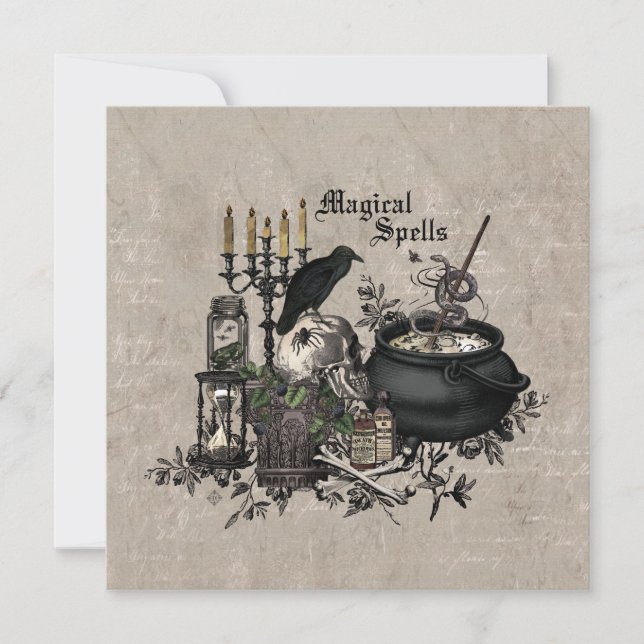 Modern vintage Halloween WITCHES BREW Card (Front)