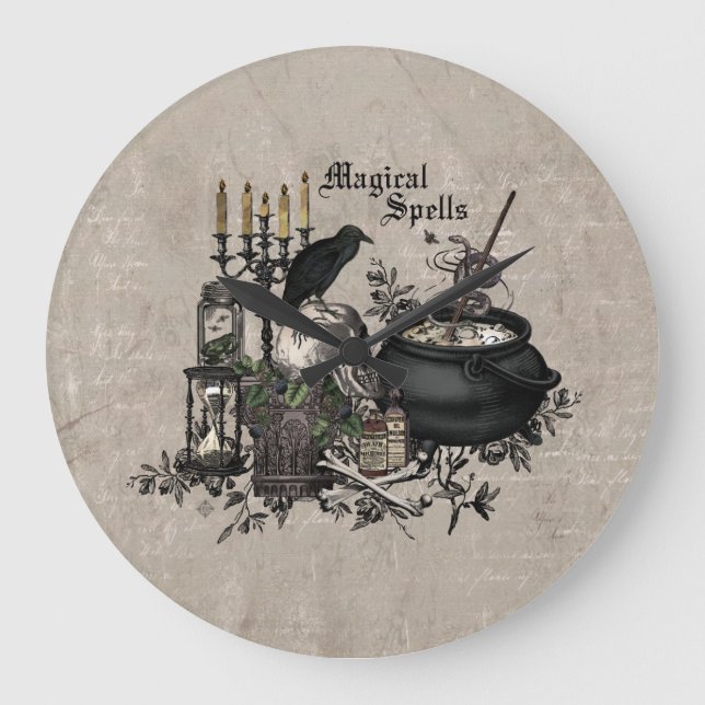 Modern vintage Halloween WITCHES BREW Large Clock (Front)