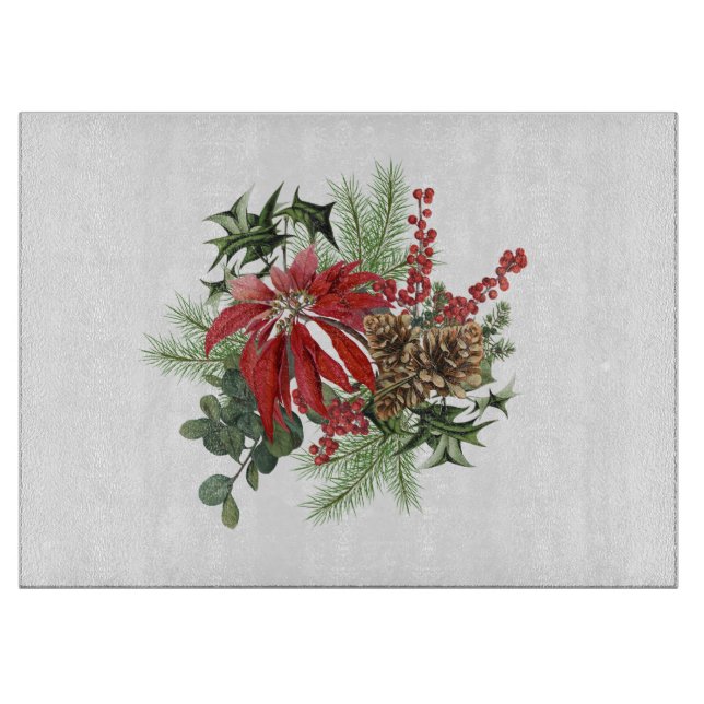 modern vintage holiday poinsettia floral cutting board (Front)