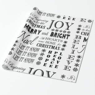 modern vintage holiday words wrapping paper