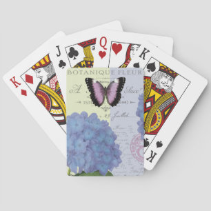 modern vintage hydrangea and butterfly playing cards