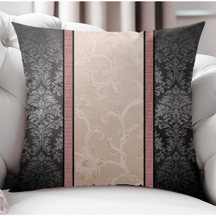 Modern Vintage Inspired Floral Fabric Stripes Throw Pillow