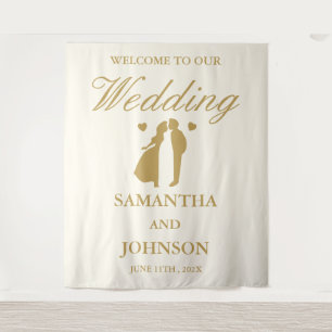 Modern Vintage Ivory Wedding Welcome Backdrop Tapestry