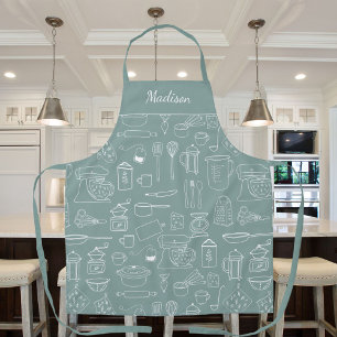 Modern Vintage Kitchen Utensils Cute Doodle Apron