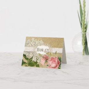 Modern Vintage Lace Tea Stained Hydrangea n Roses Thank You Card