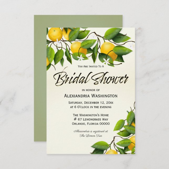Modern Vintage Lemon Fruit | Bridal Shower  Invitation (Front/Back)
