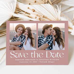 Modern Vintage Lettering Dusty Rose 2 Photo Save The Date