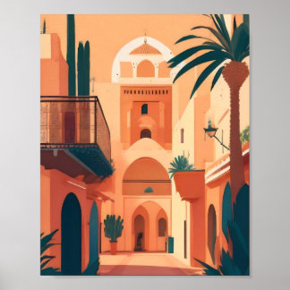 Modern Vintage Marrakech Morocco Flat Vector Art Poster