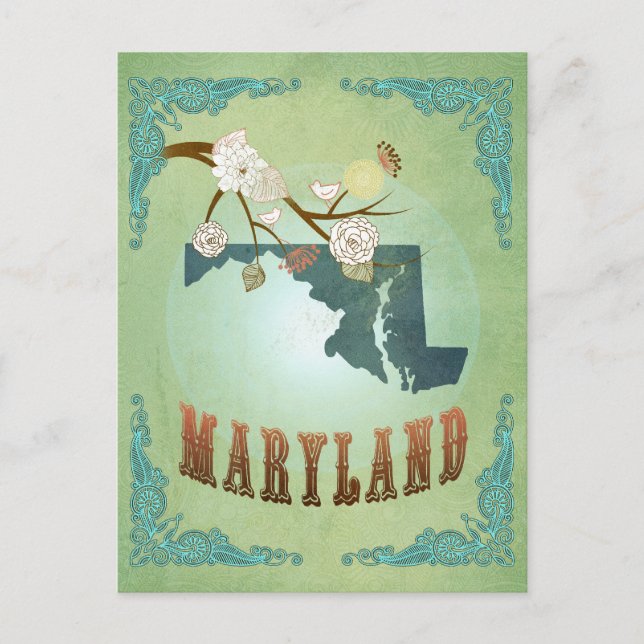 Modern Vintage Maryland State Map – Sage Green Postcard (Front)