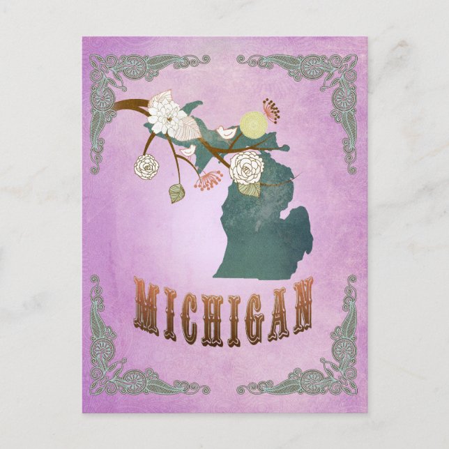 Modern Vintage Michigan State Map-Grape Purple Postcard (Front)
