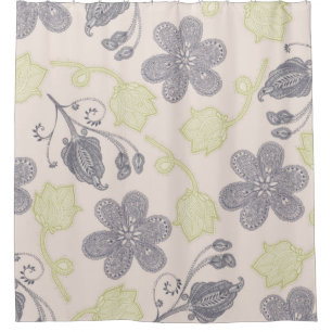 Modern vintage mint green ivory grey floral