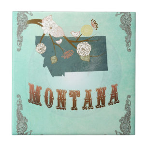 Modern Vintage Montana State Map – Turquoise Blue Tile