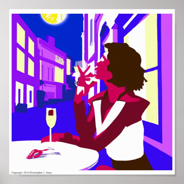 Modern Vintage Multi-coloured Digital Evening Wine Poster (Front)