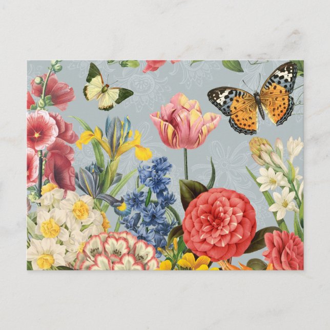 modern vintage multl botanical flowers postcard (Front)
