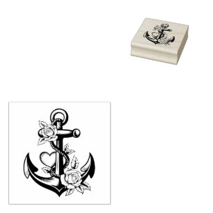 Modern Vintage Nautical Anchor with Florals Rubber Stamp