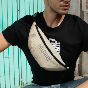 Modern Vintage Nautical Map Monogram World Map  Fanny Pack