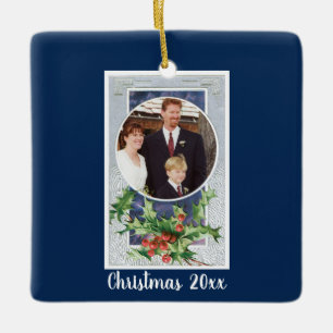 Modern Vintage Navy Photo Christmas Ceramic Ornam Ornament
