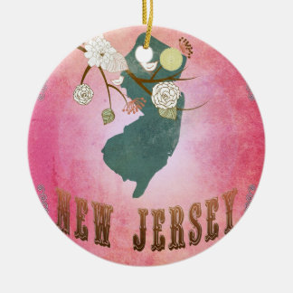 Modern Vintage New Jersey State Map- Candy Pink Ceramic Ornament