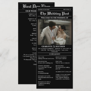 Modern Vintage Newspaper Photo White Black Wedding Program