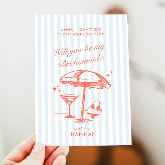 Modern Vintage Orange Bridesmaid Proposal Card