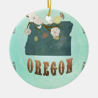 Modern Vintage Oregon State Map – Turquoise Blue Ceramic Ornament
