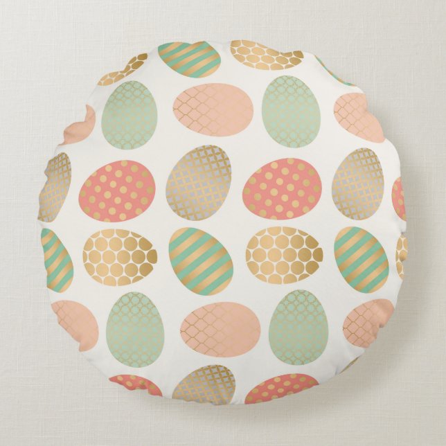 modern vintage pastel graphic easter eggs round pillow (Front)