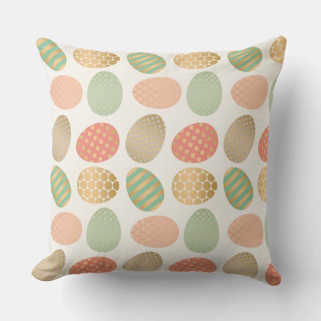 modern vintage pastel graphic easter eggs throw pillow (Front)