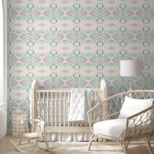 Modern Vintage Pastel Pink & Green Wallpaper