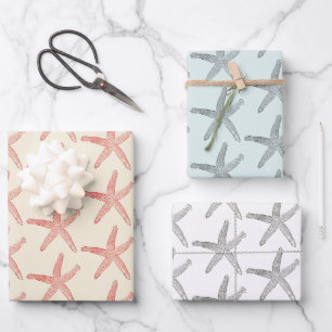 Modern Vintage Pastel Starfish Pattern Wrapping Paper Sheet