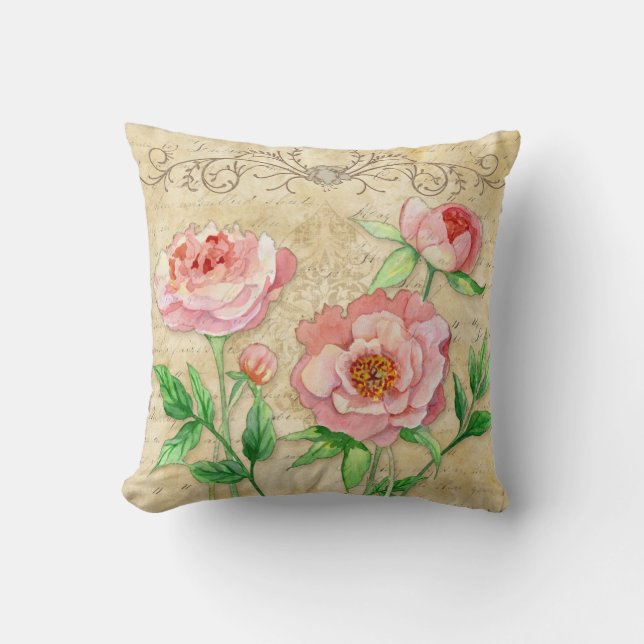 Modern Vintage Peony Floral Swirls Mother Pillow (Front)