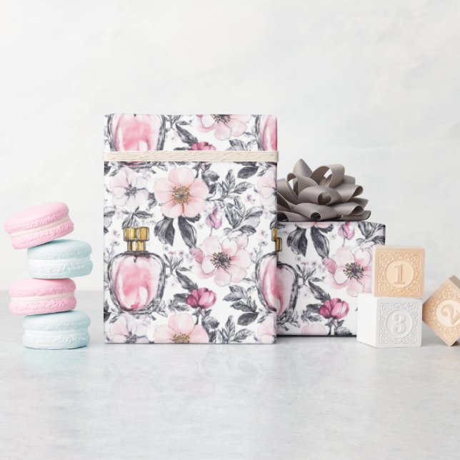 Modern vintage perfume floral design wrapping paper (Baby Shower)