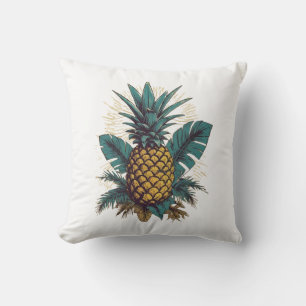 Modern Vintage Pineapple leaves Summer Vacation Throw Pillow