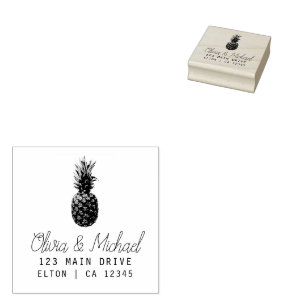Modern Vintage Pineapple Return Address Wedding Ru Rubber Stamp