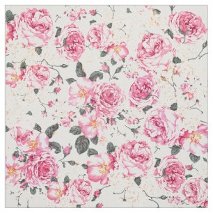 Modern vintage pink black roses floral pattern fabric