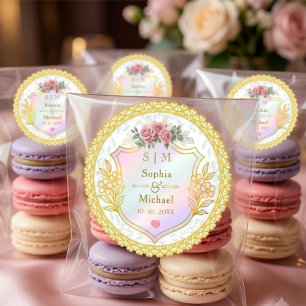 Modern Vintage Pink Floral Rose Wedding Favour Classic Round Sticker