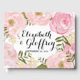 Modern Vintage Pink Floral Wedding Personalized Guest Book