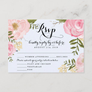 Modern Vintage Pink Floral Wedding RSVP Card