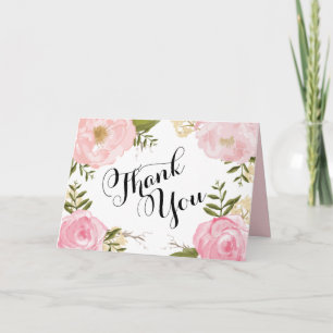 Modern Vintage Pink Floral Wedding Thank You Card